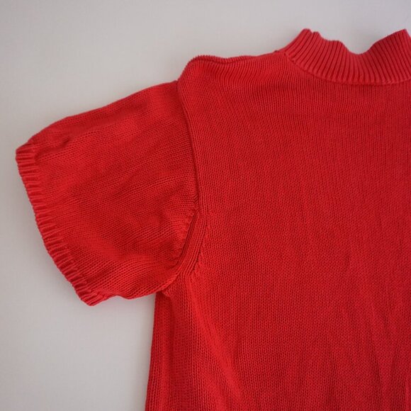 Adidas Red 100% Cotton Knit Big Trefoil Logo Mockneck Short Sleeve Sweater S - Picture 13 of 15